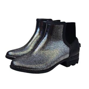 Sorel Womens Janey Waterproof Ankle Boot, Black, Silver, Slip On Size 7.5